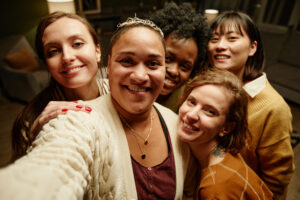 Selfie portrait of happy women